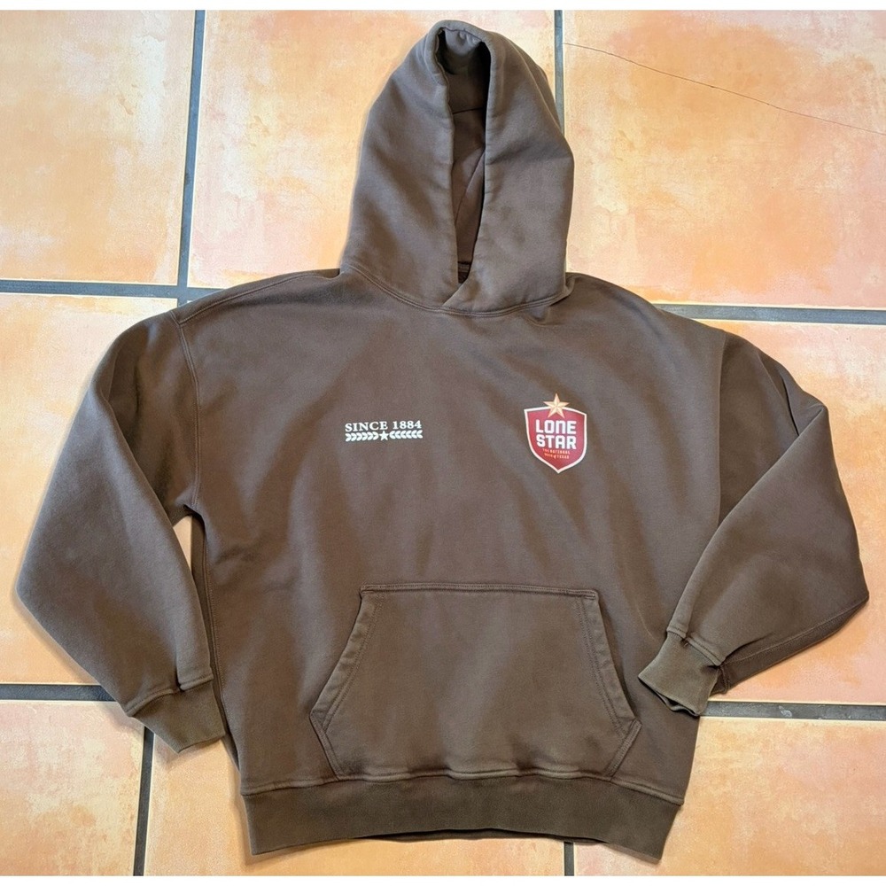 Vintage Abercrombie & Fitch Lone Star Beer Brown Popover Hoodie Medium Graphic